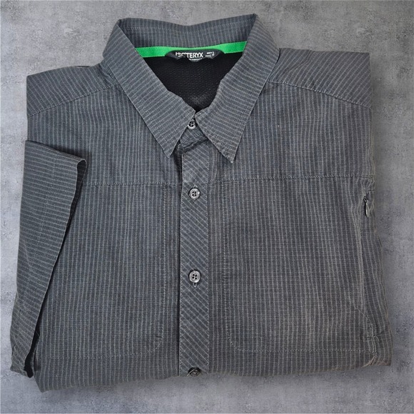 Arc'teryx Other - Arcteryx Mens Short Sleeve Button Up Shirt Gray Striped Outdoor Top Large V15